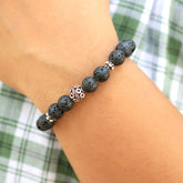Lava Stone Stretch Bracelet in Sterling Silver Bali Bead